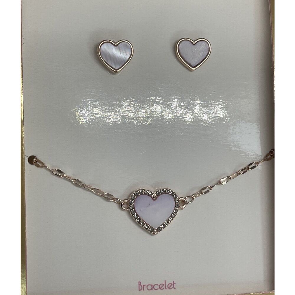 Guess Gold Tone Heart Bracelet Earrings (2 Piece Set) Trendy Fashion Style Chic
